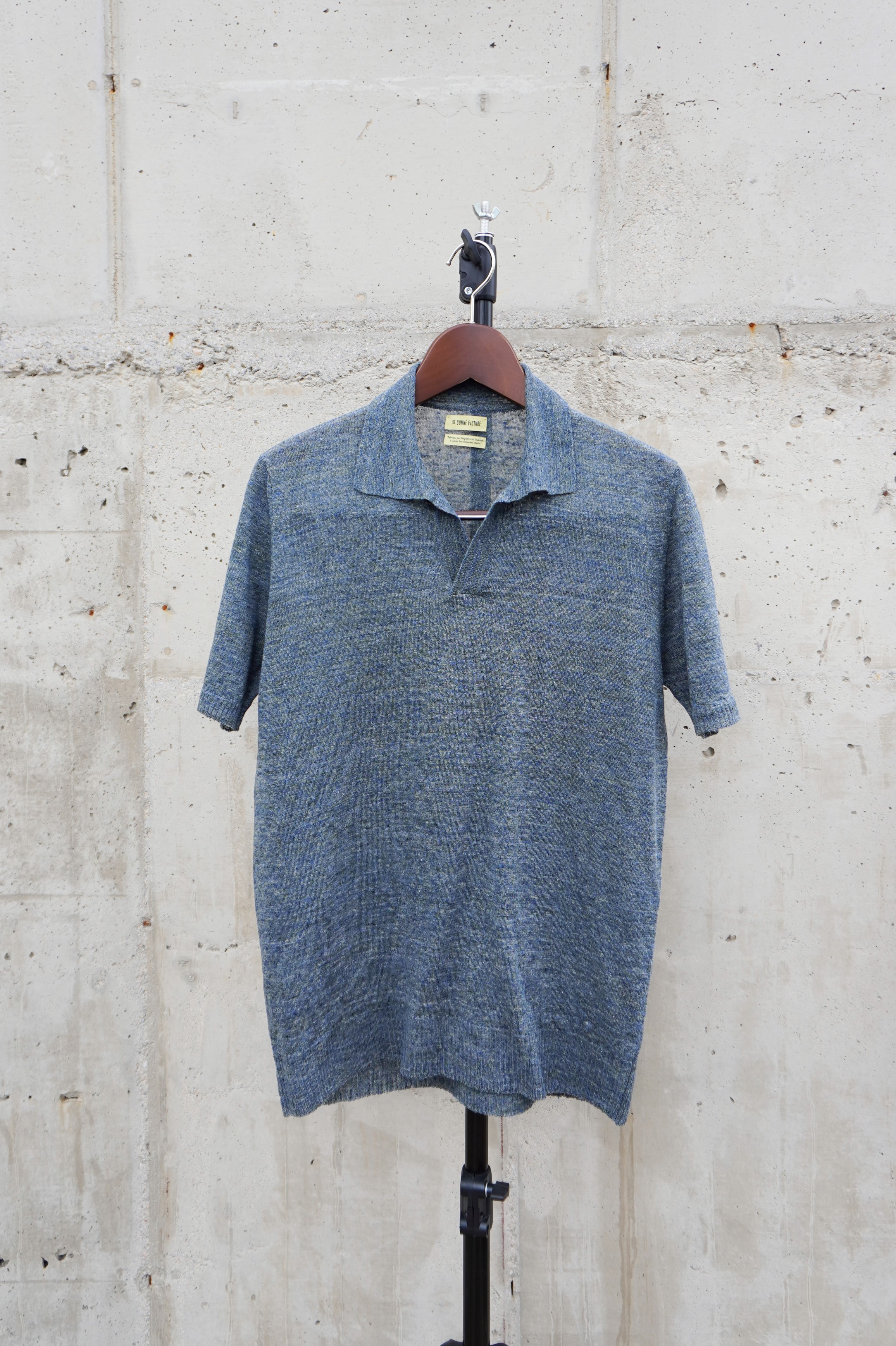 [DE BONNE FACTURE] Knitted Polo Shirt – Blue Mouliné