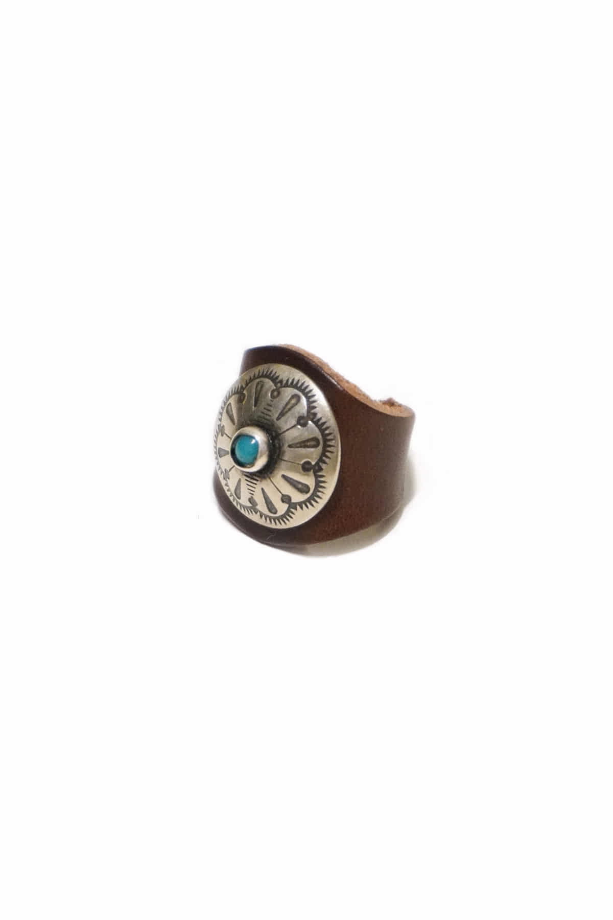 [YUKETEN] Leather Ring with Concho - Brown