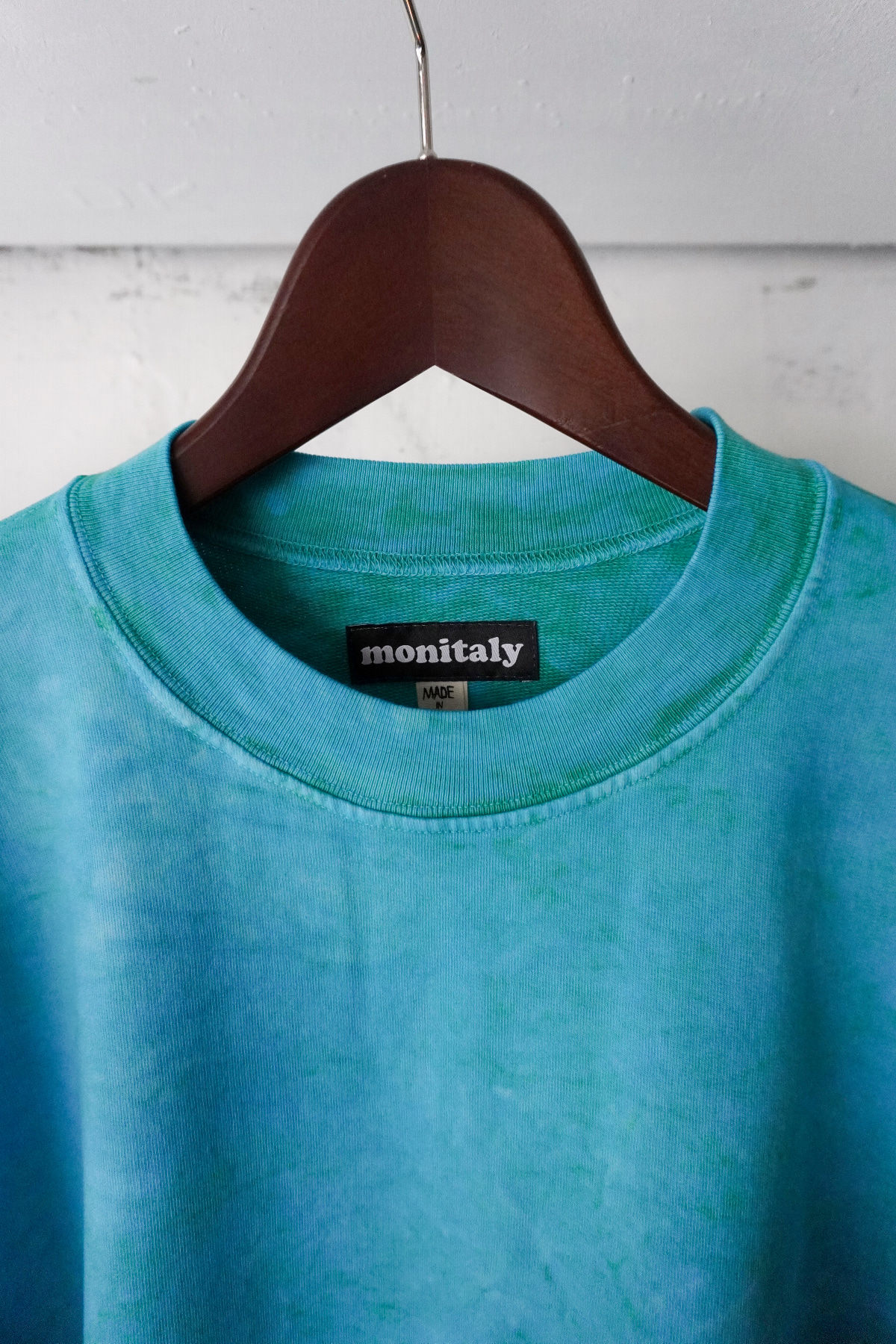[Monitaly] French Terry Cropped  Sweat Shirt - Tie Dye Green + Mineral