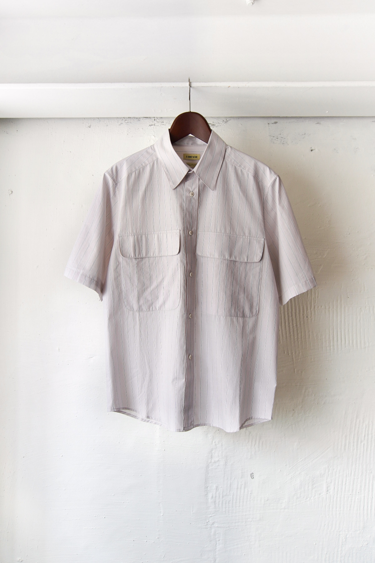 [DE BONNE FACTURE]  Short Sleeved Shirt - Striped Light Grey Poplin